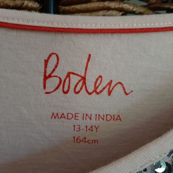 Mini Boden Raglan Long Sleeve Tee Shirt Top 13 14 Pink Sequins Sparkly Holidays - Picture 3 of 5